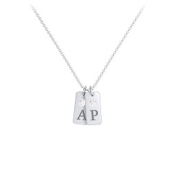 Small Initial 2 Tag Necklace with Birthstone in 925 Sterling Silver with Diamond