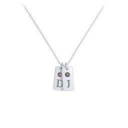 Small Initial 2 Tag Necklace with Birthstone in 925 Sterling Silver with Smokey Quartz