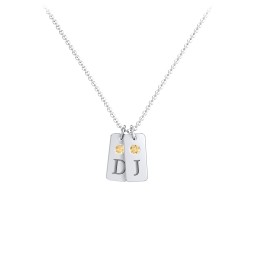 Small Initial 2 Tag Necklace with Birthstone in 925 Sterling Silver with Citrine