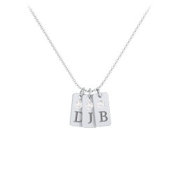 Small Initial 3 Tag Necklace with Birthstone