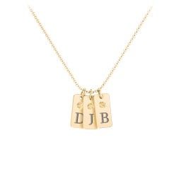 Small Initial 3 Tag Necklace with Birthstone