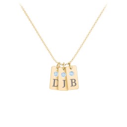 Small Initial 3 Tag Necklace with Birthstone