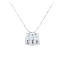 Small Initial 3 Tag Necklace with Birthstone in 925 Sterling Silver with Blue Topaz