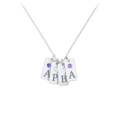 Small Initial 4 Tag Necklace with Birthstone – Sterling Silver with Blue Sapphire, Aquamarine, Cubic Zirconia, and Amethyst
