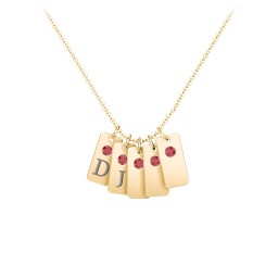 Small Initial 5 Tag Necklace with Birthstone in 18K Gold Plated Silver