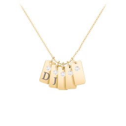 Small Initial 5 Tag Necklace with Birthstone in 18K Gold Plated Silver with Cubic Zirconia