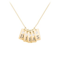 Small Initial 5 Tag Necklace with Birthstone in 10K Solid Yellow Gold with Cubic Zirconia