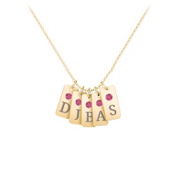 Small Initial 5 Tag Necklace with Birthstone in 10K Solid Yellow Gold with Ruby