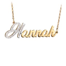 Personalized Name Necklace with Pavé Initial in 18K Gold Plated Silver