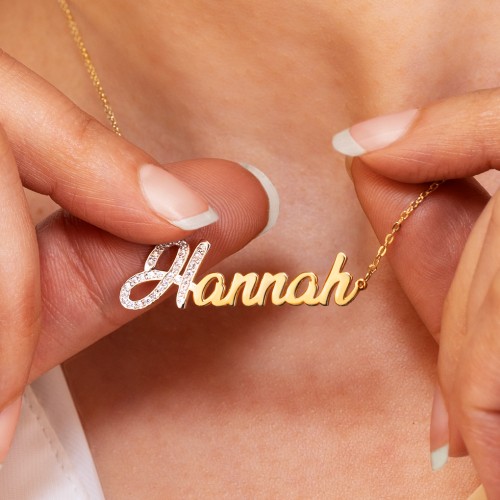Personalized Name Necklace with Pavé Initial – 18K Gold Plated Silver
