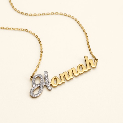 Personalized Name Necklace with Pavé Initial – Sterling Silver