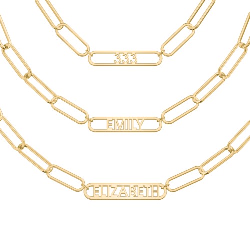 Framed Name Necklace with Paperclip Chain – 18K Gold Plated Silver