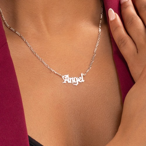 Personalized Name Necklace with Figaro Chain – 18K Gold Plated Silver