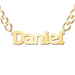 Personalized Name Necklace with Chunky Open Curb Chain in 18K Gold Plated Silver