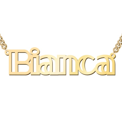 Outline Name Necklace with Open Curb Chain – 18K Gold Plated Silver