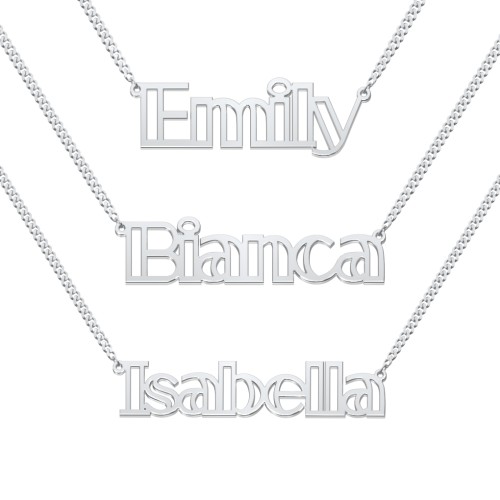 Outline Name Necklace with Open Curb Chain