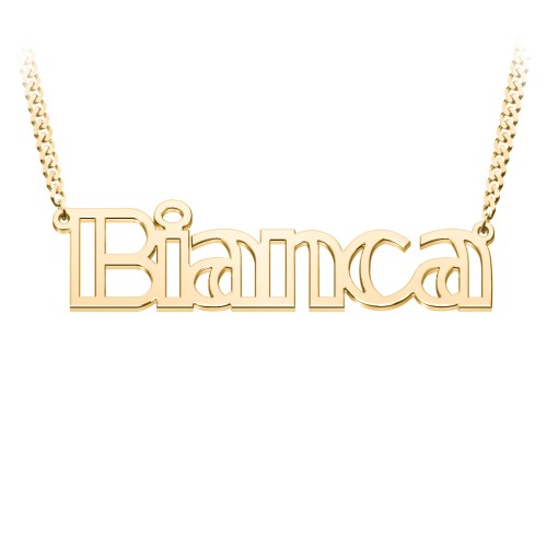 Outline Name Necklace with Open Curb Chain – 18K Gold Plated Silver