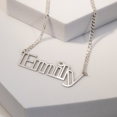 Outline Name Necklace with Open Curb Chain