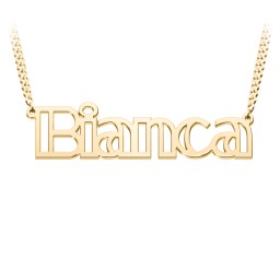 Outline Name Necklace with Open Curb Chain in 18K Gold Plated Silver