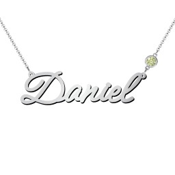 Script Name Necklace with Birthstone