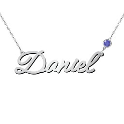 Script Name Necklace with Birthstone