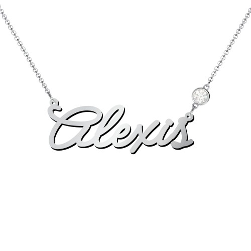 Script Name Necklace with Birthstone