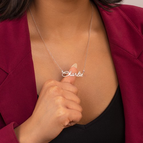 Script Name Necklace with Birthstone – 18K Gold Plated Silver with Citrine