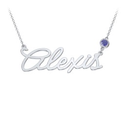 Script Name Necklace with Birthstone in 925 Sterling Silver with Blue Sapphire