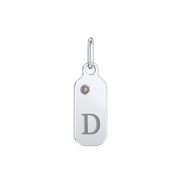 Duchess Dog Tag Initial Charm with Accent Stone in 925 Sterling Silver with Smokey Quartz, Amethyst Premium Zirconia, Fancy Blue Premium Zirconia, and Green Premium Zirconia