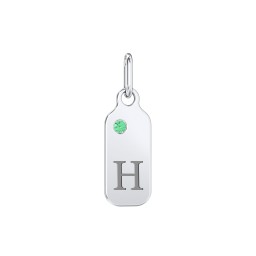 Duchess Dog Tag Initial Charm with Accent Stone in 925 Sterling Silver with Mint Premium Zirconia, Amethyst Premium Zirconia, Fancy Blue Premium Zirconia, and Green Premium Zirconia