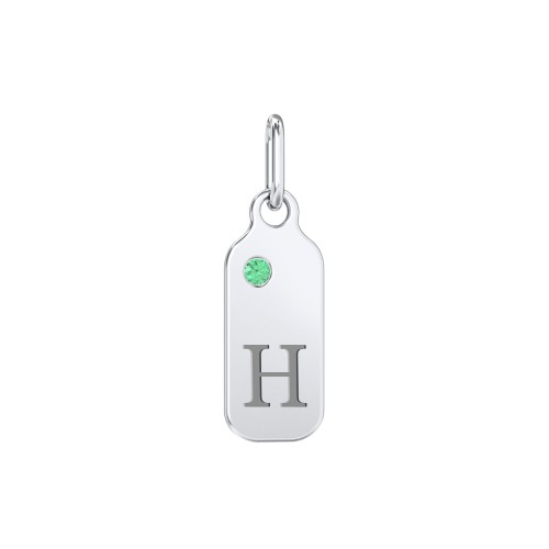 Duchess Dog Tag Initial Charm with Accent Stone – Sterling Silver with Emerald