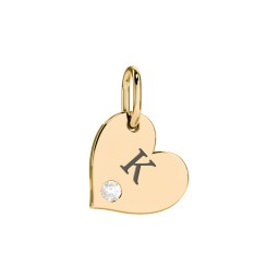 Engravable Sideways Heart Charm in 18K Gold Plated Silver with Diamond