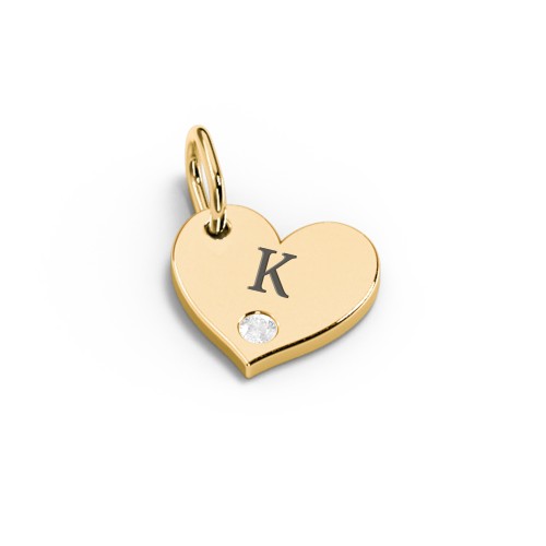 Engravable Sideways Heart Charm – 18K Gold Plated Silver with Diamond