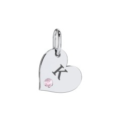 Engravable Sideways Heart Charm – Sterling Silver with Pink Tourmaline