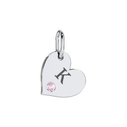 Engravable Sideways Heart Charm in 925 Sterling Silver with Fancy Pink Premium Zirconia