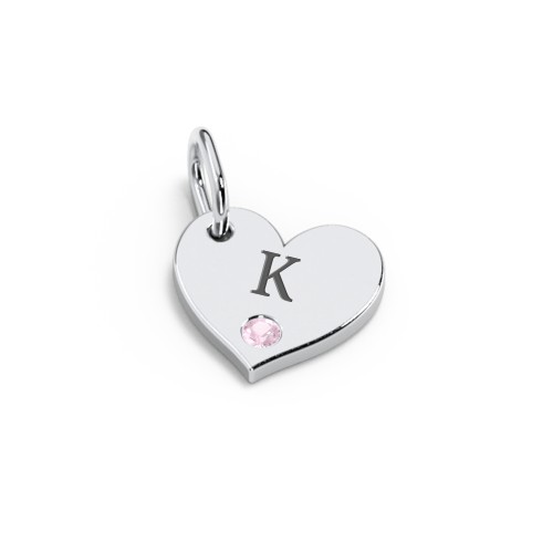 Engravable Sideways Heart Charm – Sterling Silver with Pink Tourmaline