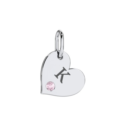 Engravable Sideways Heart Charm – Sterling Silver with Pink Tourmaline
