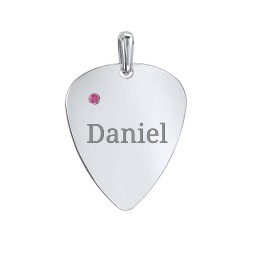 Engravable Guitar Pick Pendant with Gemstone