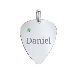 Engravable Guitar Pick Pendant with Gemstone