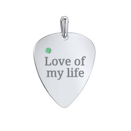 Engravable Guitar Pick Pendant with Gemstone in 925 Sterling Silver with Emerald