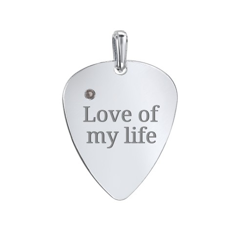 Engravable Guitar Pick Pendant with Gemstone – Sterling Silver with Smokey Quartz