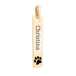 Engravable Long Tag Pendant with Cold Enamel Paw - Black