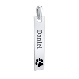 Engravable Long Tag Pendant with Cold Enamel Paw - Black