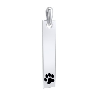 Engravable Long Tag Pendant with Cold Enamel Paw - Black