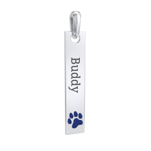 Engravable Long Tag Pendant with Cold Enamel Paw - Dark Blue