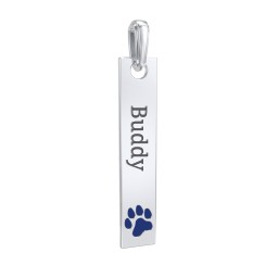 Engravable Long Tag Pendant with Cold Enamel Paw - Dark Blue in 925 Sterling Silver