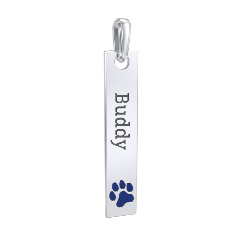 Engravable Long Tag Pendant with Cold Enamel Paw - Dark Blue – Sterling Silver