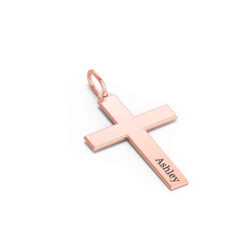 Classic Engravable Cross Charm – 10K Rose Gold