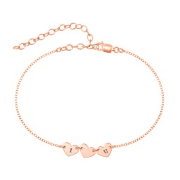 Triple Heart Engravable Anklet in 10K Solid Rose Gold