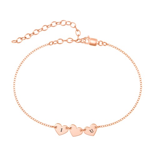 Triple Heart Engravable Anklet – 10K Rose Gold